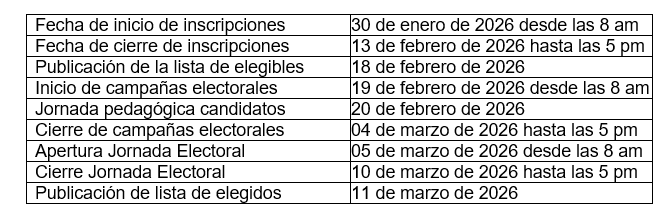 Calendario para las eleccionesinstitucionales 2026