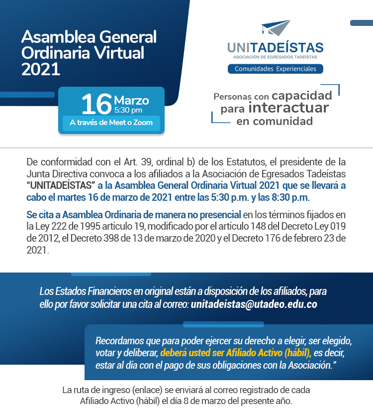 Participa En La Asamblea General Ordinaria Virtual 2021 De Unitade stas 
