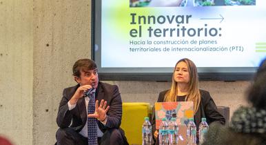 Decana de la facultad de Ciencias Sociales exponiendo en evento Innovar en Territorio