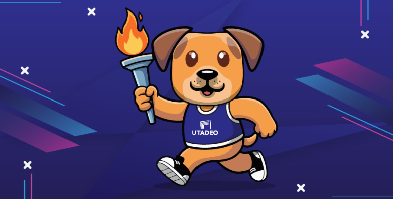 Ilustración de Cabito con una antorcha en la mano como mascota de la Olimpiada Tadeísta