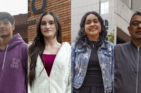 Los cuatro beneficiarios de becas Utadeo felices con sus logros