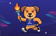 Ilustración de Cabito con una antorcha en la mano como mascota de la Olimpiada Tadeísta
